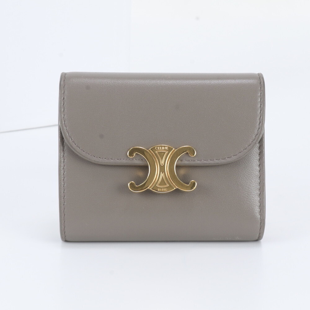 Celine Small Flap Wallet Triomphe Leather Tri-fold Compact Women's